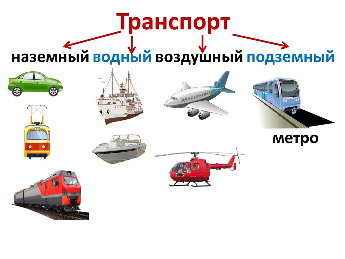 Виды транспорта. Виды наземного транспорта. Наземный пассажирский транспорт. Транспорт Наземный Водный воздушный.