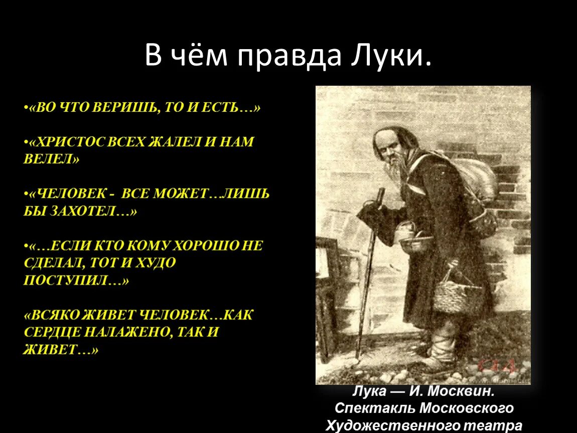 Жизненная позиция луки. Правда Луки. В чём правда Луки. Правда Луки в пьесе на дне.