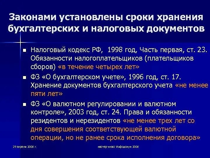 Срок хранения учетных документов