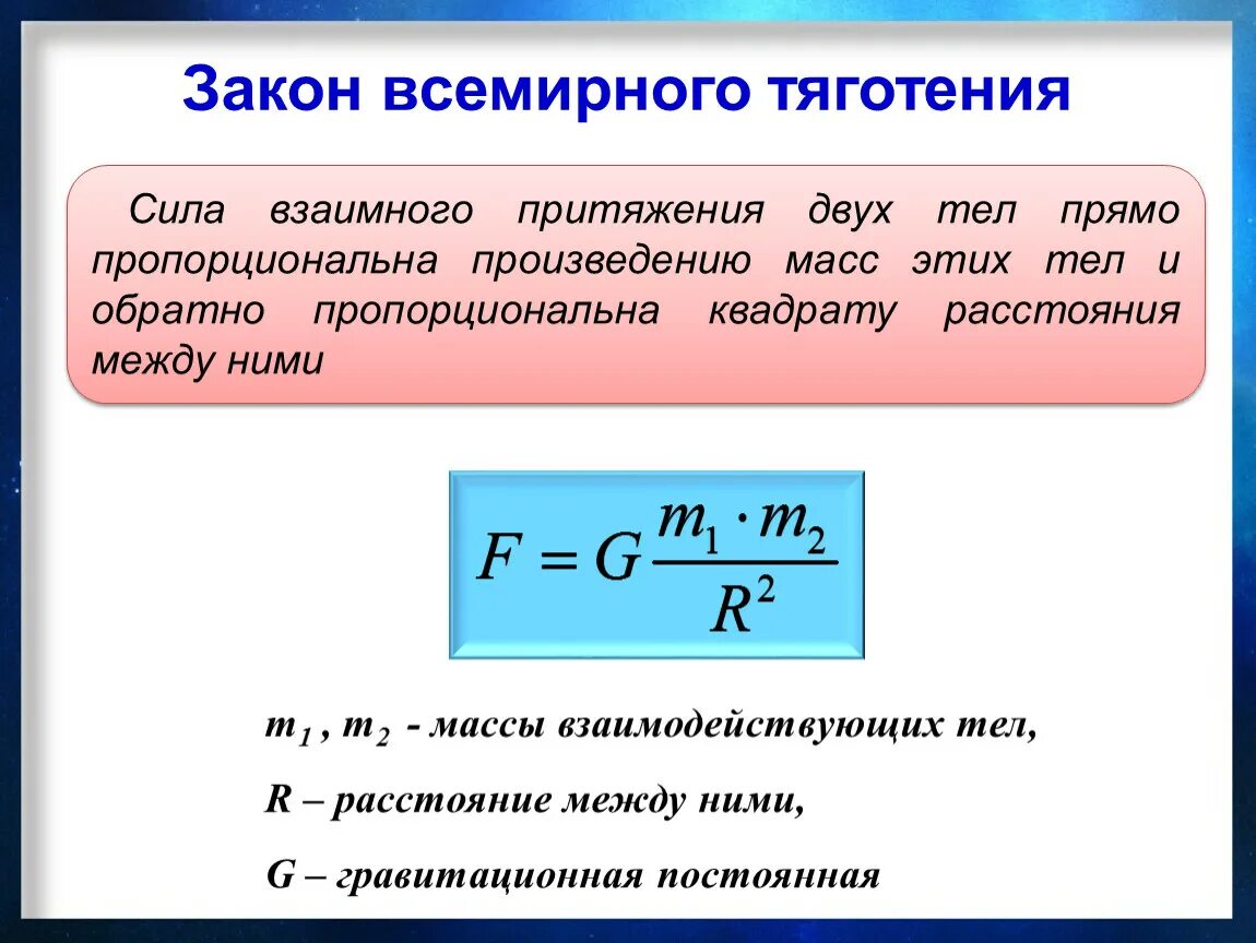 Притяжение почему и. Закон Всемирного тяготения формула физика. Согласно закону Всемирного тяготения формула. Формула скорости из закона Всемирного тяготения. Формула зависимости от массы силы тяготения.