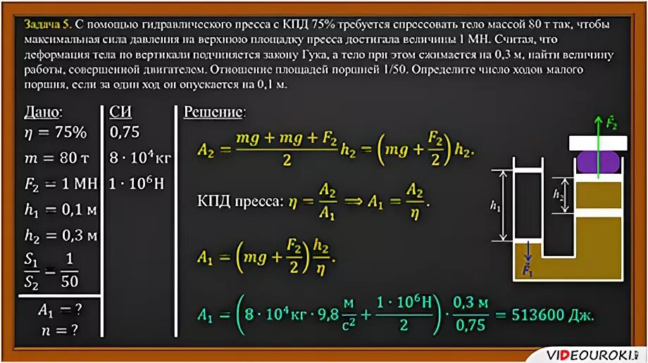 Формула пресса физика 7 класс. Задачи физики 7 класс гидравлический пресс. Формула КПД гидравлического пресса. Гидравлический пресс физика 10 класс. Задачи на гидравлический пресс 7 класс с решением.