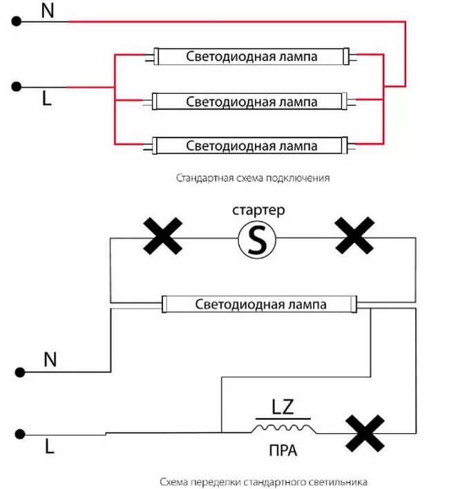 Схема подключения люминесцентной лампы на светодиодную. Схема подключения светодиодной лампы т8 220в. Схема подключения диодных ламп дневного света. Схема соединения светодиодных ламп g13. Подключить светодиодную лампу 220
