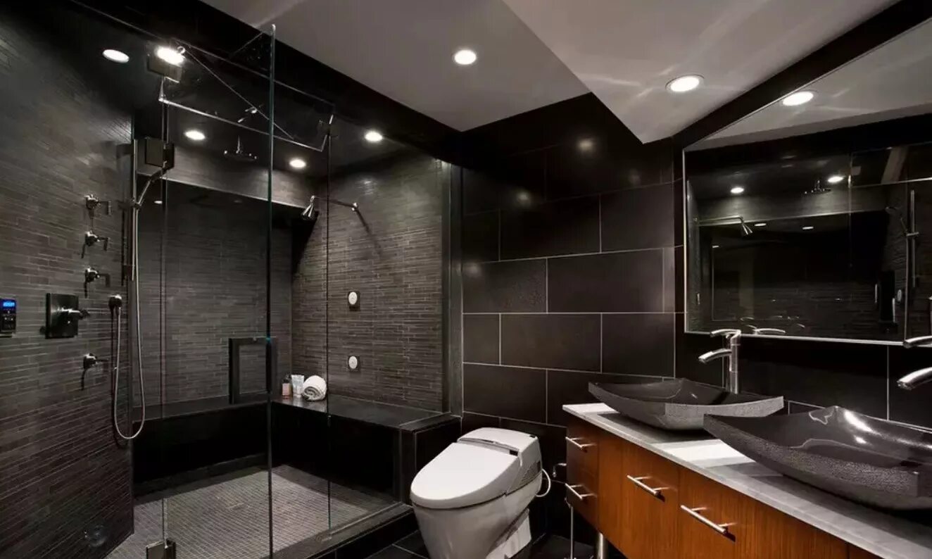 Современная ванная комната. Черная ванная комната. Современный санузел. Интерьер ванной. Ванная комната темного цвета