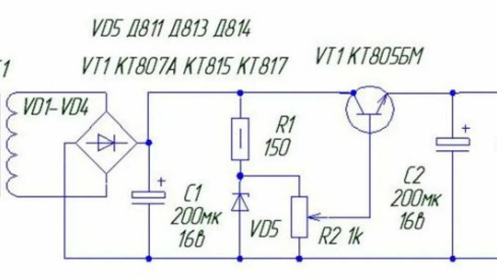 Блоки питания сделать своими руками. Стабилизированный блок питания 12в схема. Схема регулируемого блока питания на кт805. Кт805 блок питания регулируемый схема. Регулируемый блок питания на кт805бм.
