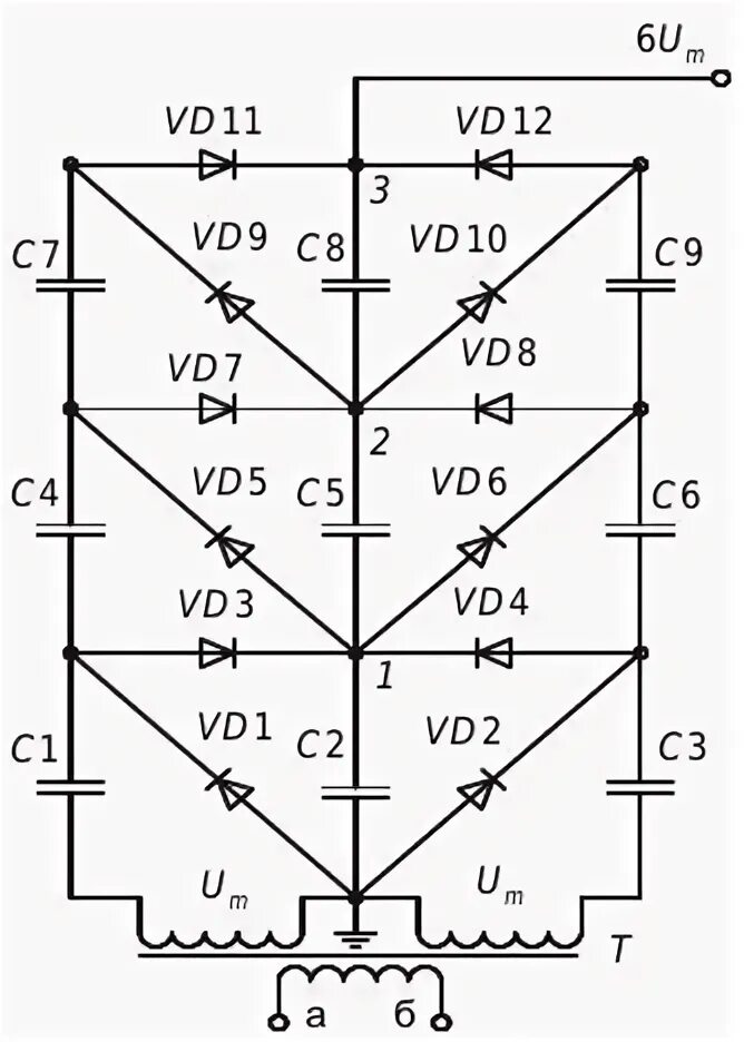 Схема умножителя напряжения постоянного тока. Умножитель напряжения схема. Схема умножителя напряжения переменного тока. Утроитель напряжения схема.