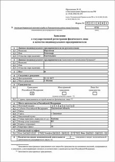 Форма для государственной регистрации индивидуального предпринимателя