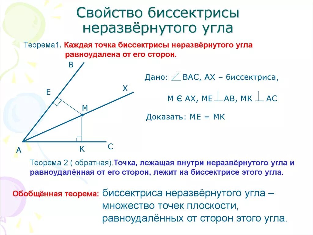 Теорема о биссектрисе угла доказательство. Теорема свойство биссектрисы неразвернутого угла. 2) Доказать свойство биссектрисы угла.. 2) Докажите свойство биссектрисы угла.. Свойство биссектрисы треугольника равноудалена.