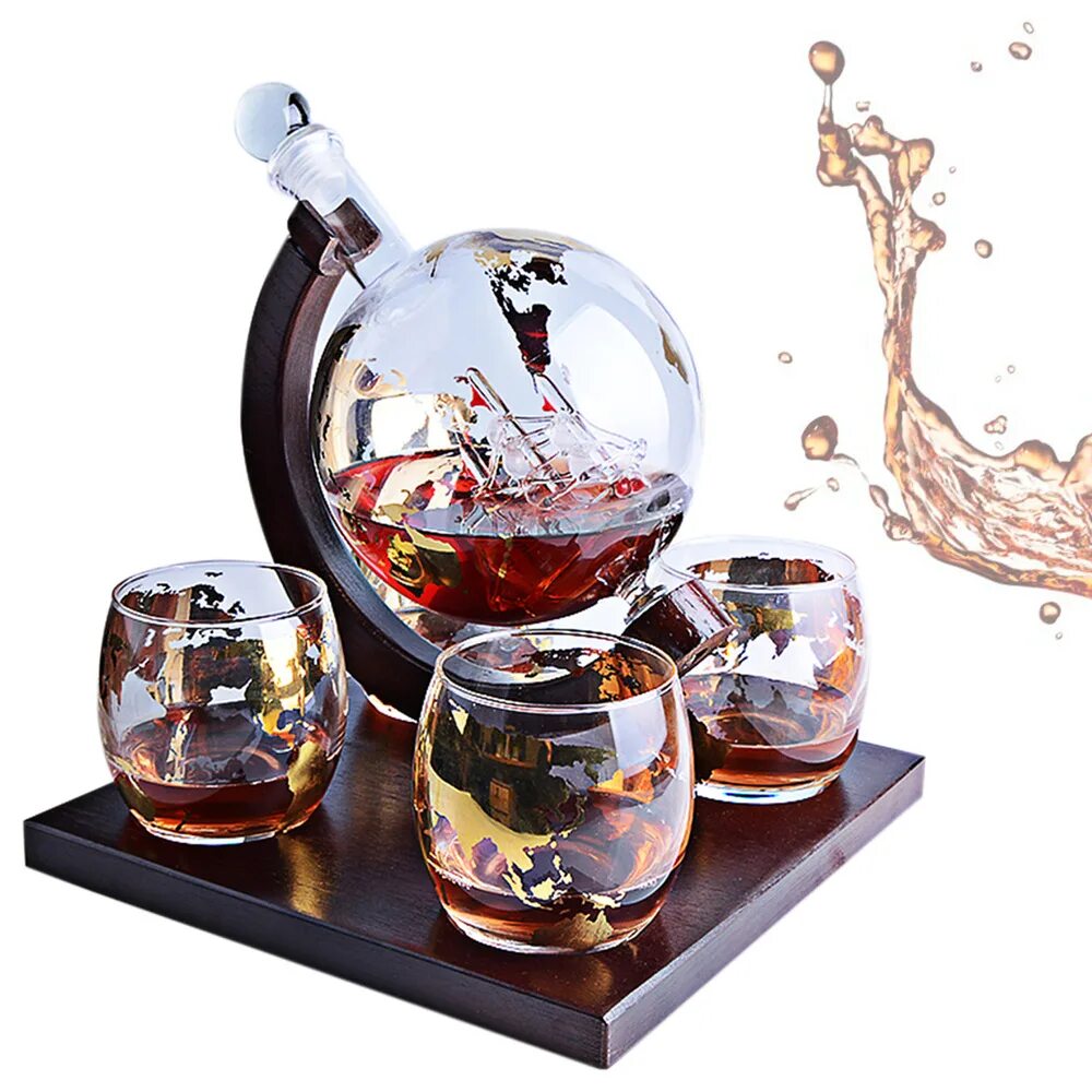 Adam Franklin набор для виски. Декантер Whiskey Globe. Декантер - графин для виски "корабль в глобусе Globe".