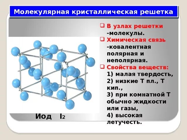 Какие вещества имеют молекулярную решетку. Тип кристаллической решетки ковалентной неполярной связи. Молекулярная кристаллическая решетка связь. Атомная и молекулярная кристаллическая решетка. Свойства веществ с молекулярной кристаллической решеткой.