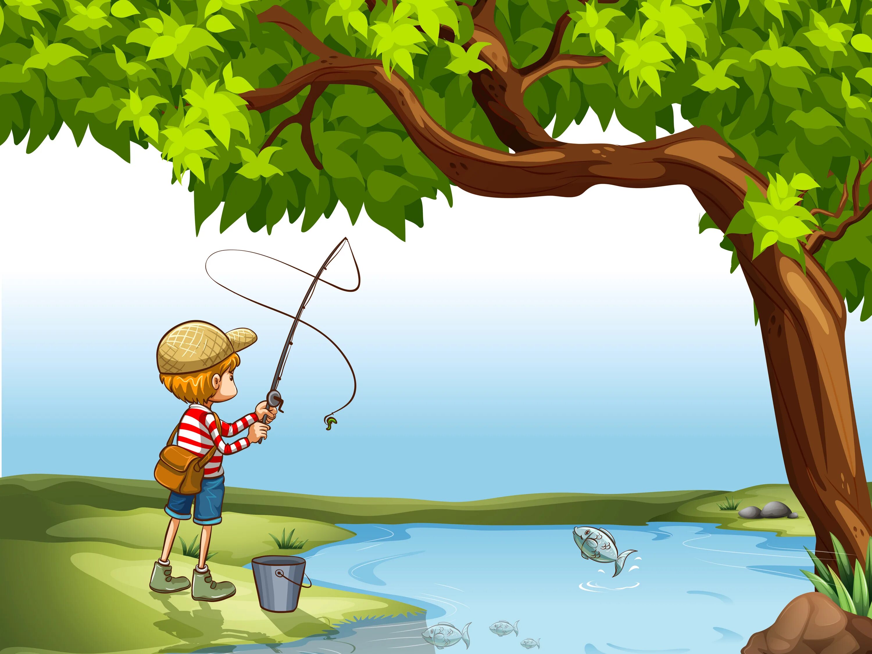 Мальчик ловил рыбу на реке. Мальчик с удочкой. Мальчик с удочкой на реке. Рыбалка рисунок. Мальчик с удочкой для детей.