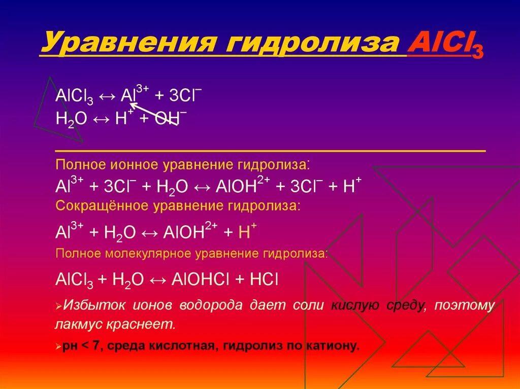 1 среда водного раствора хлорида аммония. Составление уравнений реакций гидролиза соли.. Составление уравнений реакции гидролиза солей. Примеры уравнений реакций гидролиза. Уравнение реакции гидролиза солей alcl3.