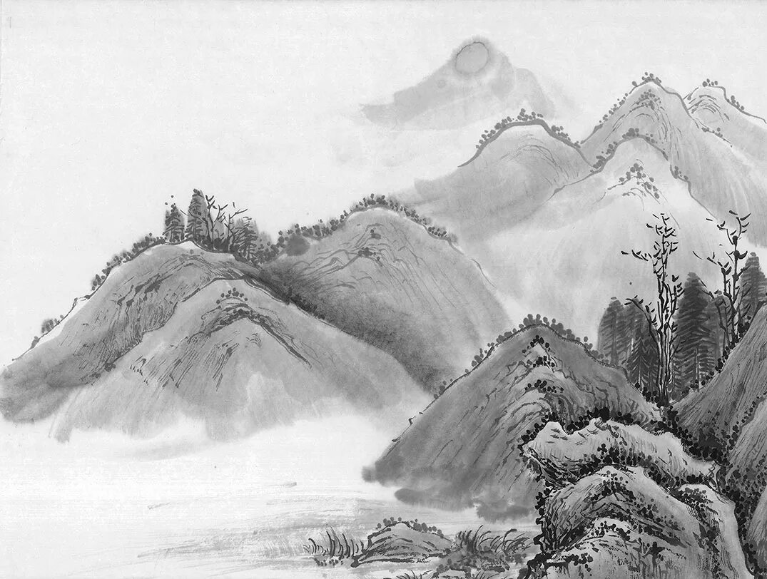 Китайские горы рисунок. Китайская живопись Шань шуй китайские художники горы. Китайский пейзаж. Японская живопись горы. Горы Графика.