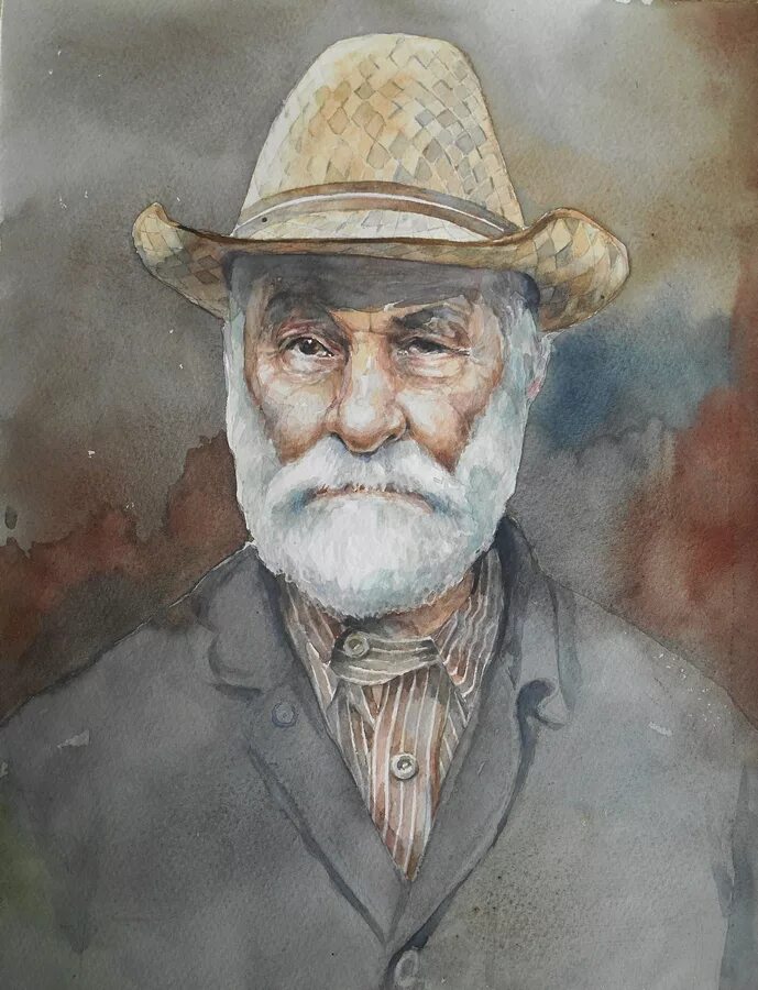 Старый дедушка рисунок. Старик в шляпе. Портрет дедушки. Дедушка акварель. Портрет дедушки акварелью.