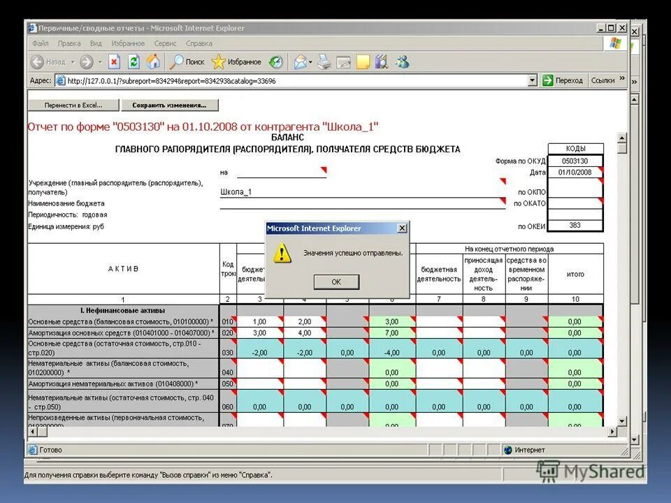 Отражение информации в отчетности