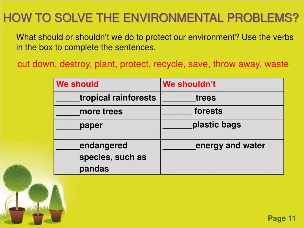What should the main. Environmental problems задания. Environmental problems таблица. Environment таблица. Solve ecological problems.