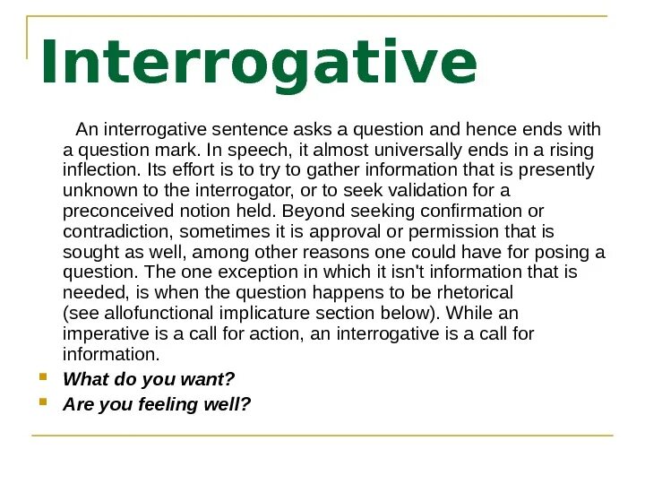 Communicative Types of sentences. Communicative Types of sentences in English. Structural and communicative Types of sentences. Types of interrogative sentences.