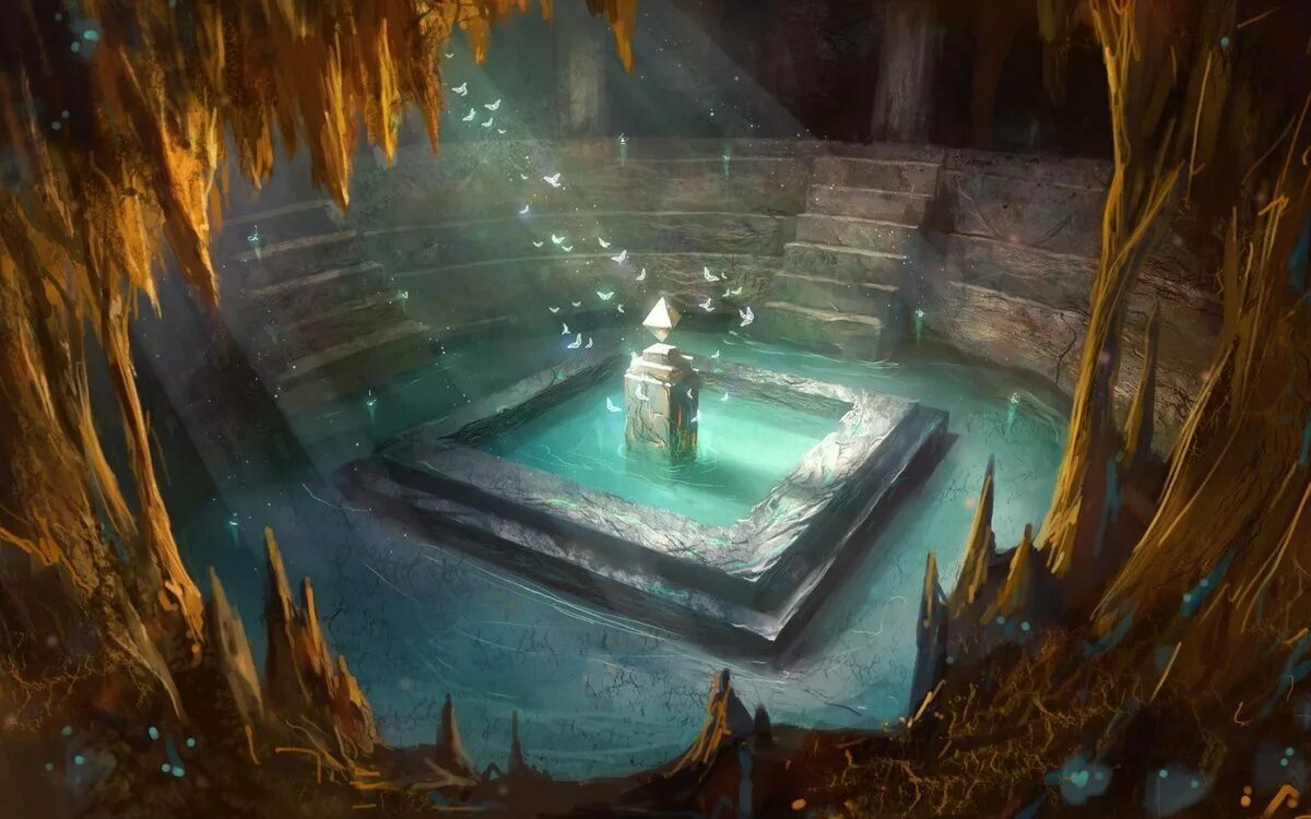 Склад души человека. Фэнтези арт алтарь в подземелье. Фантастическая пещера. Храм фэнтези. Подземный храм фэнтези.