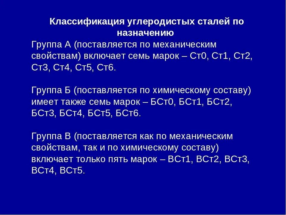 Маркировка различных групп углеродистых сталей обыкновенного качества Маркировка применение конструкционных сталей