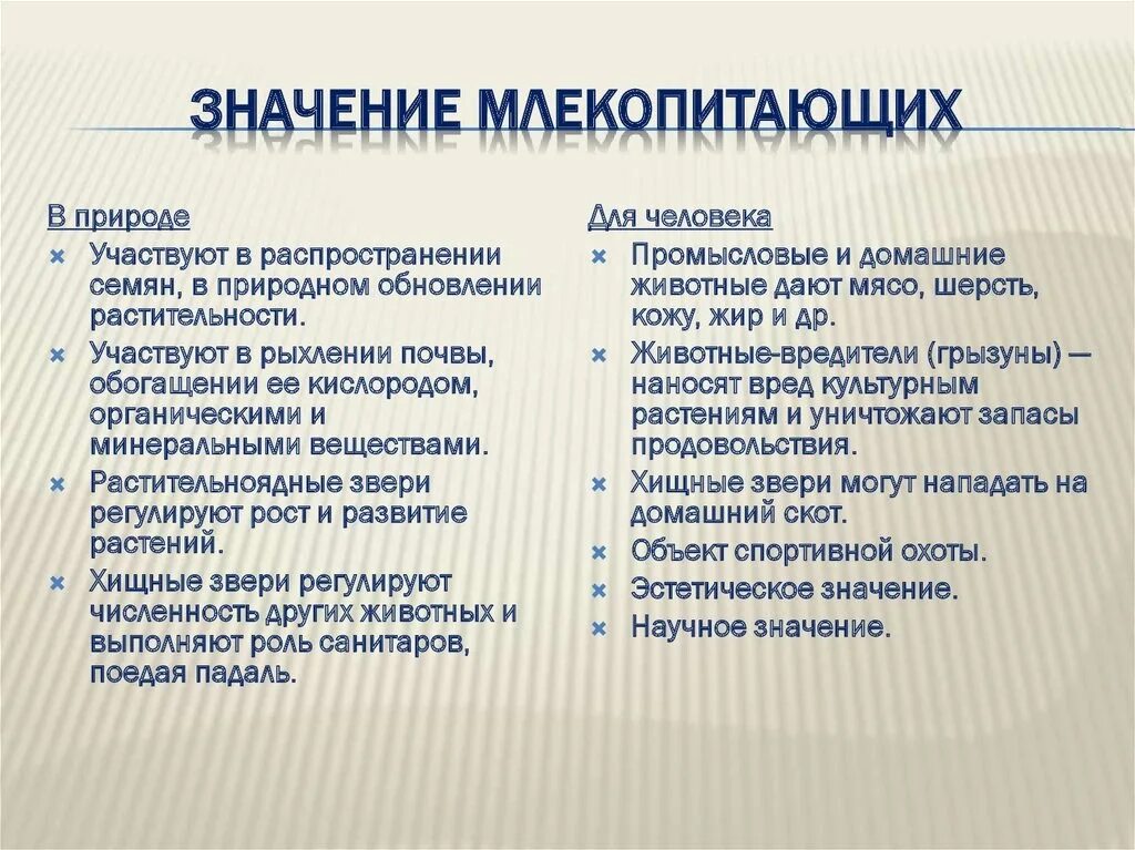 Сообщение значение млекопитающих в природе