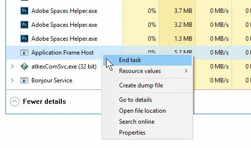 Application frame host. Application frame host