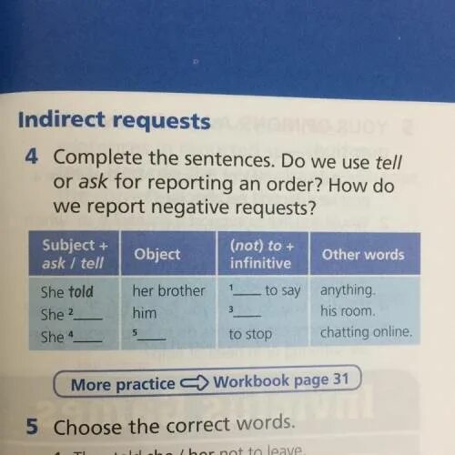 Requests (negative). Complete the sentences with said or told. Правило tell ask SB not comment.