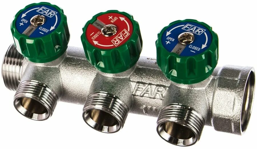 регулирующий коллектор far 3/4" вр-нр с 2 отводами. Fk 3822 134 far размеры. м24х19, fk 3850 c34). коллектор проходной регулируемый far multifar (3822 3412) 3/4" вр-нр, 3 отвода 1/2". регулирующий коллектор 1 вр-нр с 4 отв 3/4 нр.