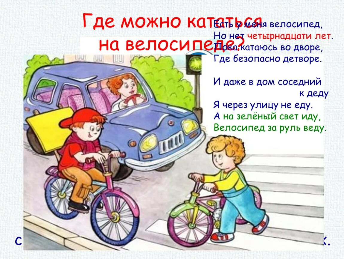 Правила дорожного движения для детей. Безопасность на дороге велосипед. Где можно и где нельзя играть. Рисунок на тему Берегись автомобиля.