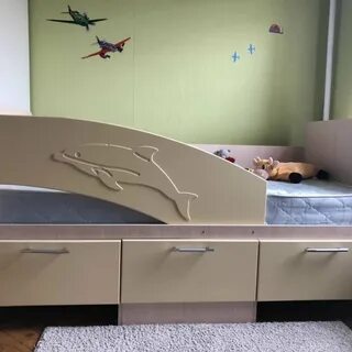 Кровать детская дельфин с ящиками и бортиком