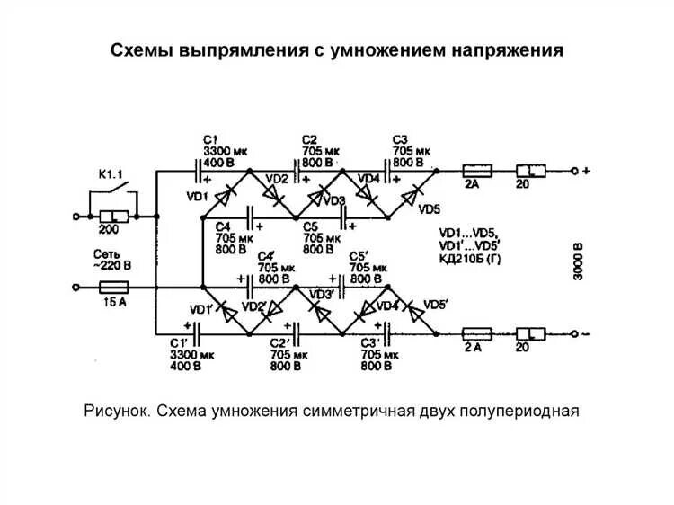 Схема многозвенного умножителя напряжения Схемы умножителя напряжения.