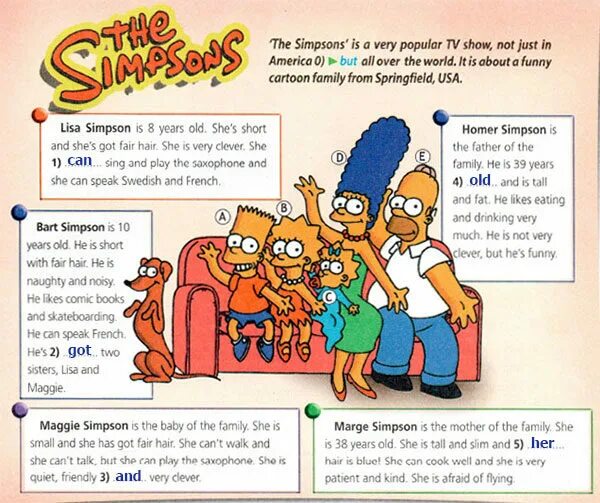 She can t sing. Текст про Симпсонов на английском. Английский язык 5 класс симпсоны. The Simpsons 5 класс английский. Текст симпсоны 5 класс.