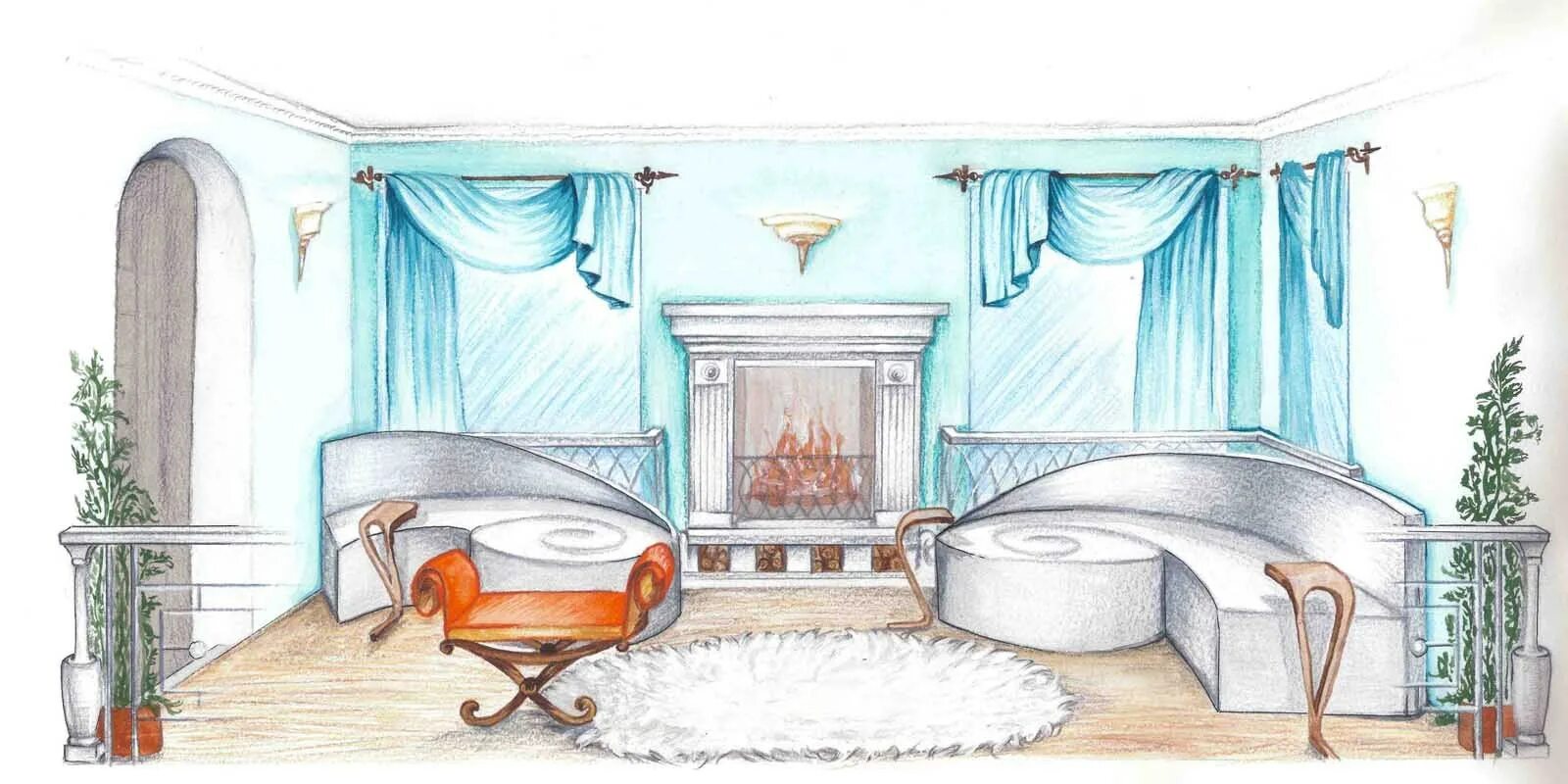 Фронтальная перспектива комнаты черчение. Эскиз интерьера. Рисование интерьера комнаты. Фронтальная перспектива комнаты пошагово. Интерьер комнаты изо.