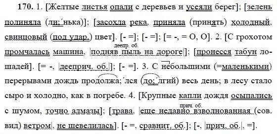 Упр 170 9 класс. Желтые листья опали с деревьев и усеяли берег зелень. Желтые листья опали с деревьев и усеяли. Русский язык 9 класс задания. Домашнее задание по русскому языку упражнение 170.