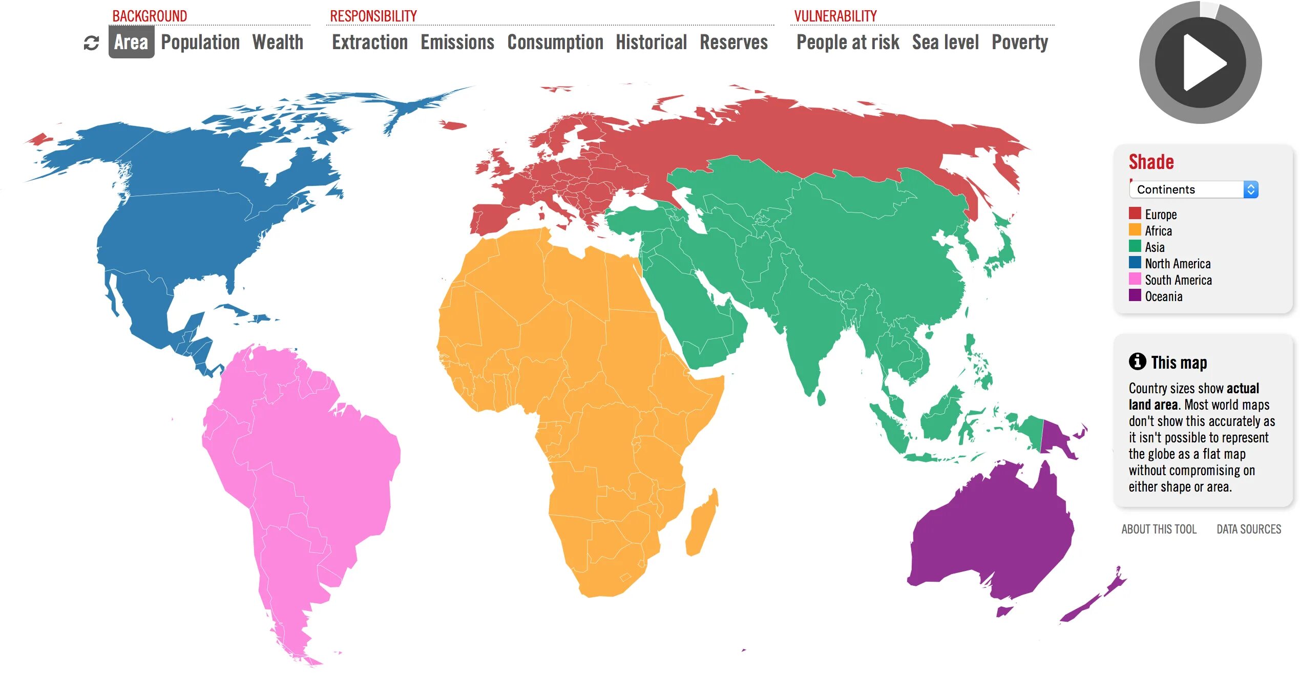 Carbon emissions Map. Map without Continents. Actual Country Sizes Map. Actual Size Map.