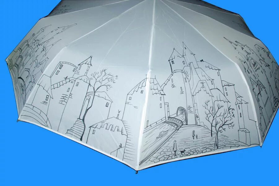 График зонтик. Зонт с видами города. Роспись зонта. Зонтик Графика. Город в зонтике рисунок.