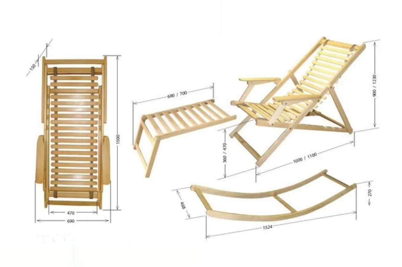 Размеры деревянного шезлонга