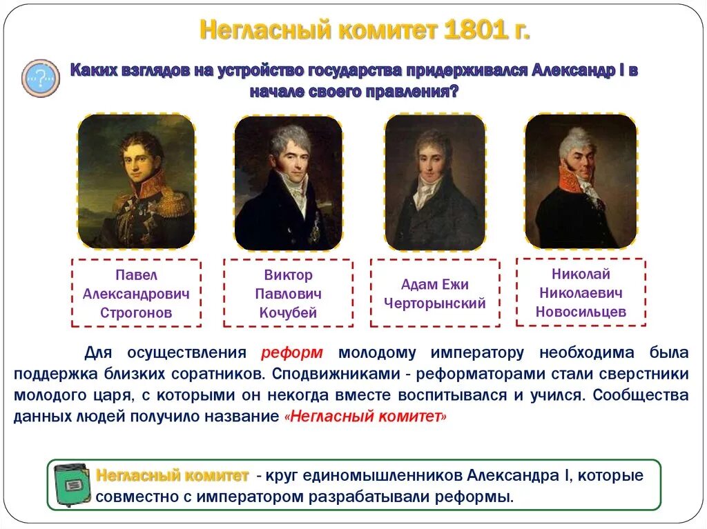 Правление негласного комитета. Негласный комитет 1801 - 1805.