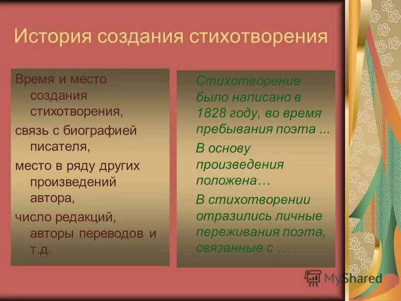 история создания стихотворений