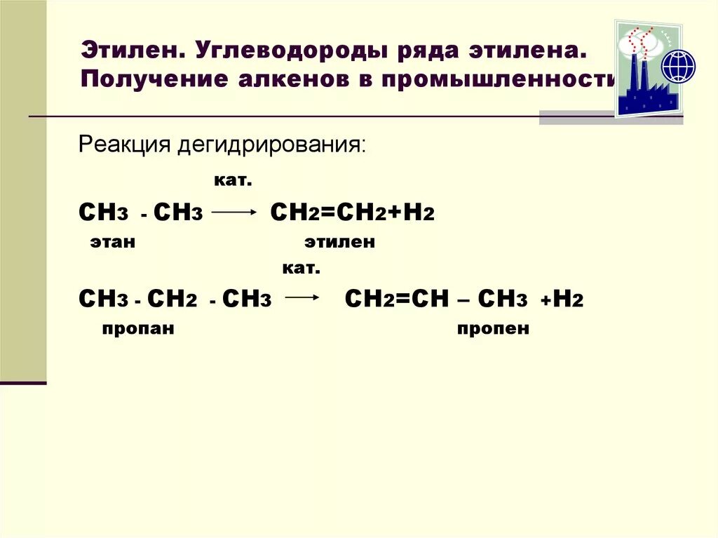 Из метана этилен. Реакция дегидрирование этилет. лабораторные способы получения алкенов. способ получения этилена (этена). реакция дегидрирования предельных углеводородов.