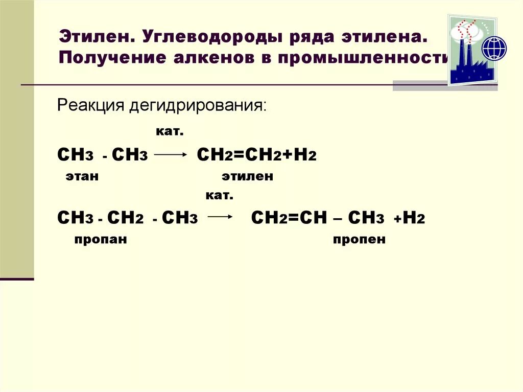 Лабораторные способы получения алкенов. Способ получения этилена (этена). Реакция дегидрирования предельных углеводородов. Получение этана уравнение реакции. Синтез этилена