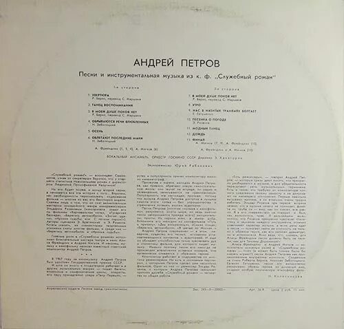 Песни из кф. Доброе из кинофильмов советских. Выпуск джазовой пластинки. Пластинка андрей петров служебный роман. Песни из кф.