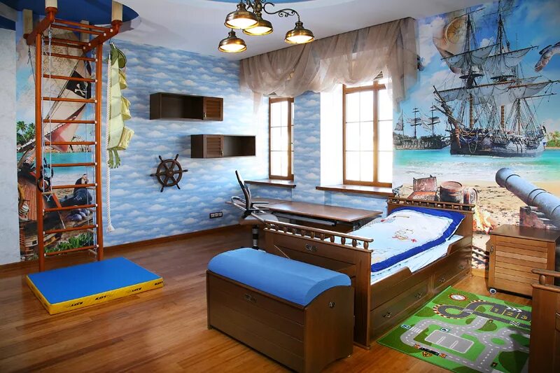 Детская комната в морском стиле для мальчика. Детская мебель на морскую тему. Спортивный уголок в морском стиле. Детская комната для мальчика в стиле спортивного комплекса. Мальчики куплю дом