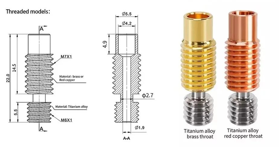 Горло e3d. Титановый термобарьер. Термобарьер v6 титановый. Термобарьер биметаллический. Титановый термобарьер.