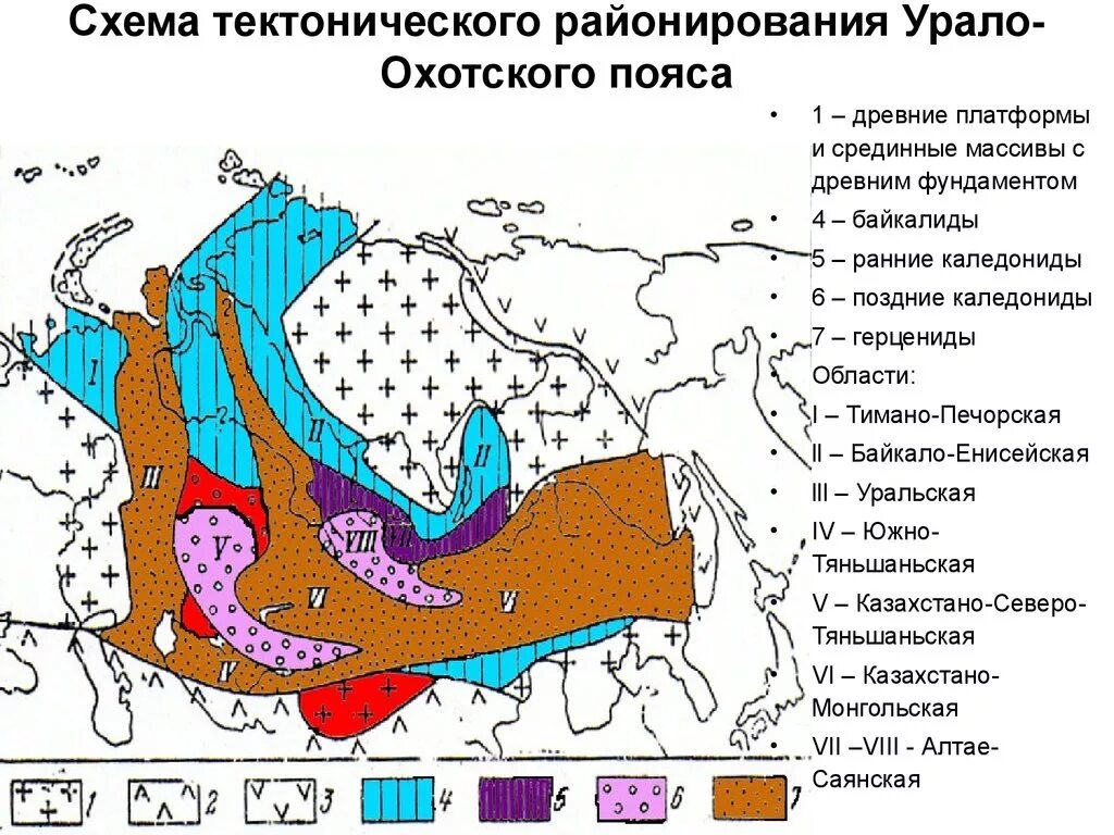 Тектоническая карта Урало-монгольского складчатого пояса. Схема тектонического районирования. Тектоническая схема Центрально-азиатского складчатого пояса. Урало Охотский подвижный пояс. Древняя платформа имеет