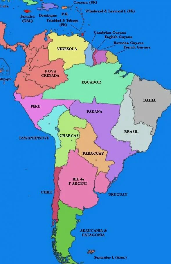 Политическая карта южной америки страна столица. Страны Латинской Америки и их столицы на карте. Карта Южной Америки со странами. Карта Южной и Латинской Америки. Политическая карта Южной Америки.