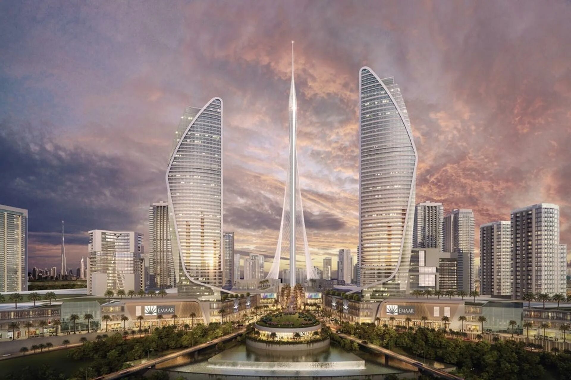 Дубай крик Тауэр. Dubai Creek Tower Дубай. Небоскреб Калатрава Дубай. Emaar Дубай здания.