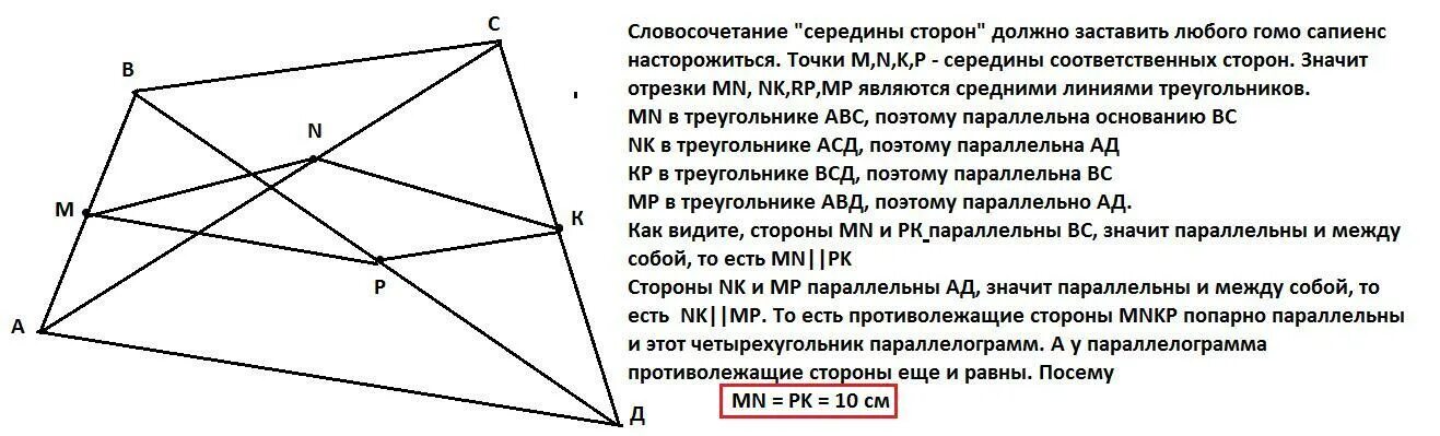 Середины сторон cd и ab