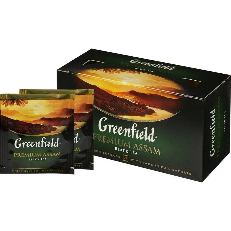 Чай гринфилд купить в спб. Гринфилд премиум Ассам. Чай Гринфилд премиум Ассам. Гринфельд Premium Assam. Чай Гринфилд черный 25 пакетиков.