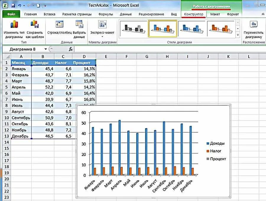 Изменение диаграммы excel