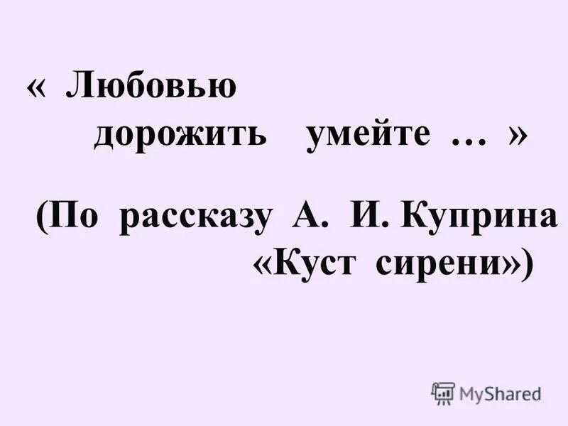 Тема любви в рассказе куприна куст сирени