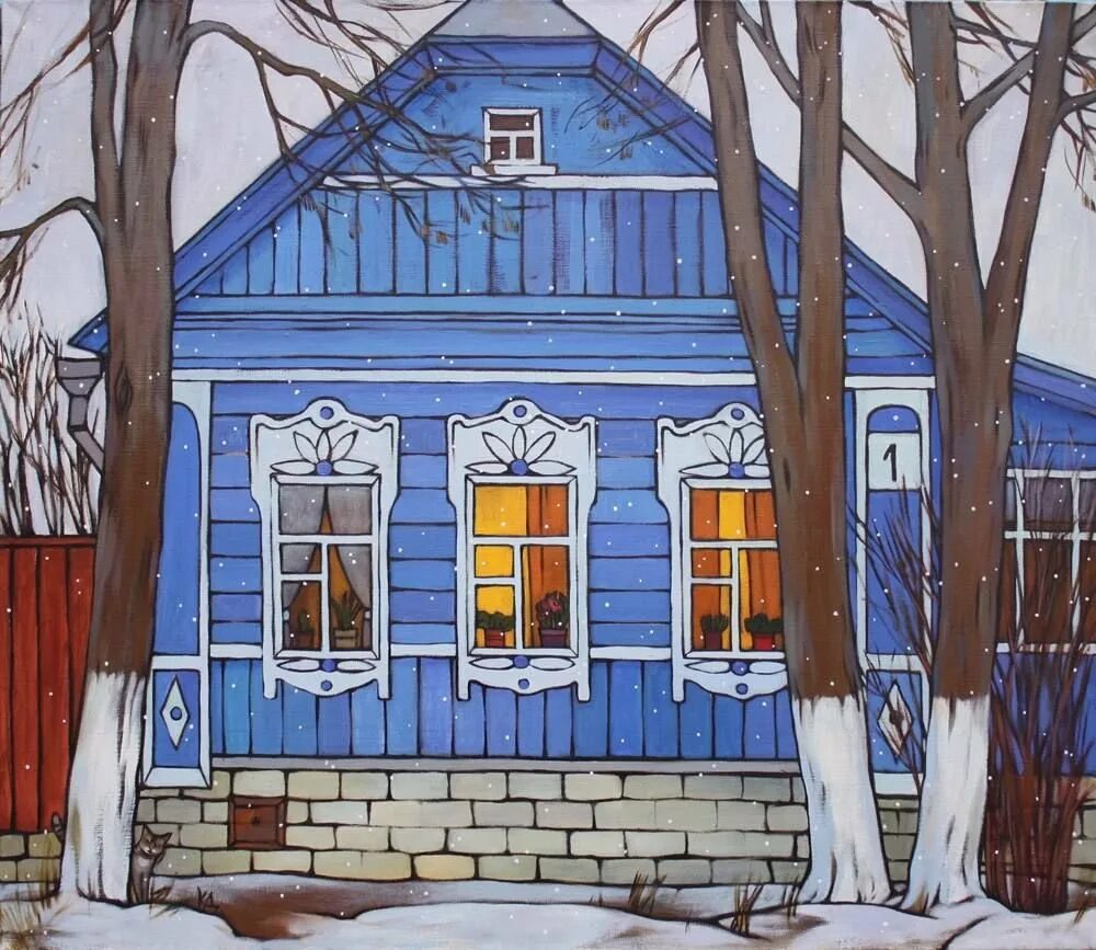 Дом калинкиной. Домик гуашью. деревянный дом гуашью.